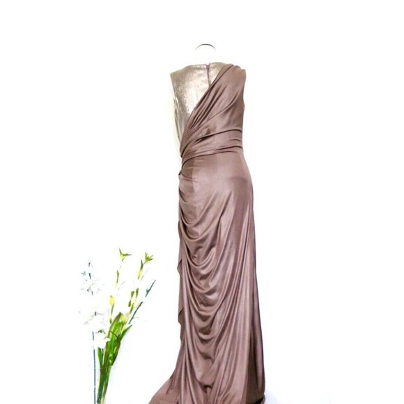 TADASHI SHOJI Sleeveless Jersey Stretch Sequin Dress Gown Draped Ruched SZ M - Picture 6 of 10